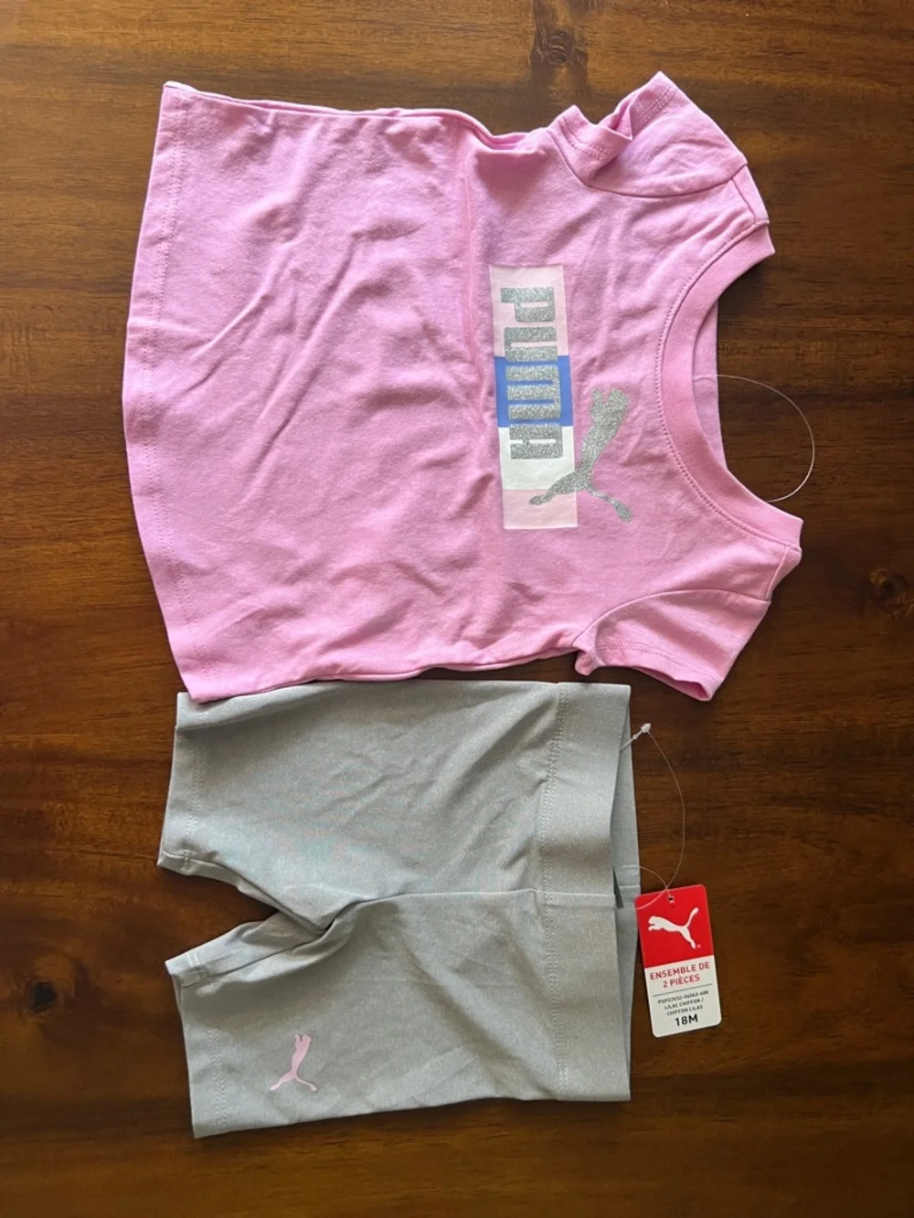 Puma Pink Graphic Tee with Gray Shorts Set - Picture 1 of 4